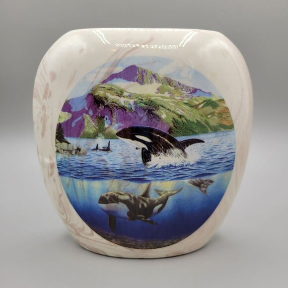 Mt Saint Helens Ashware Vase Orca Whales Puget Sound Cougar Washington Ceramic - Picture 1 of 7